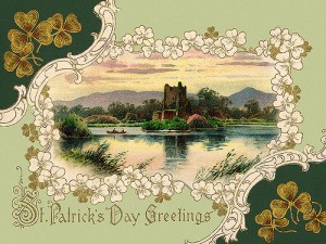 Royce Bair Ross Castle, Killarney, Ireland - an ornate 1913 St Patrick's Day greeting card illustration